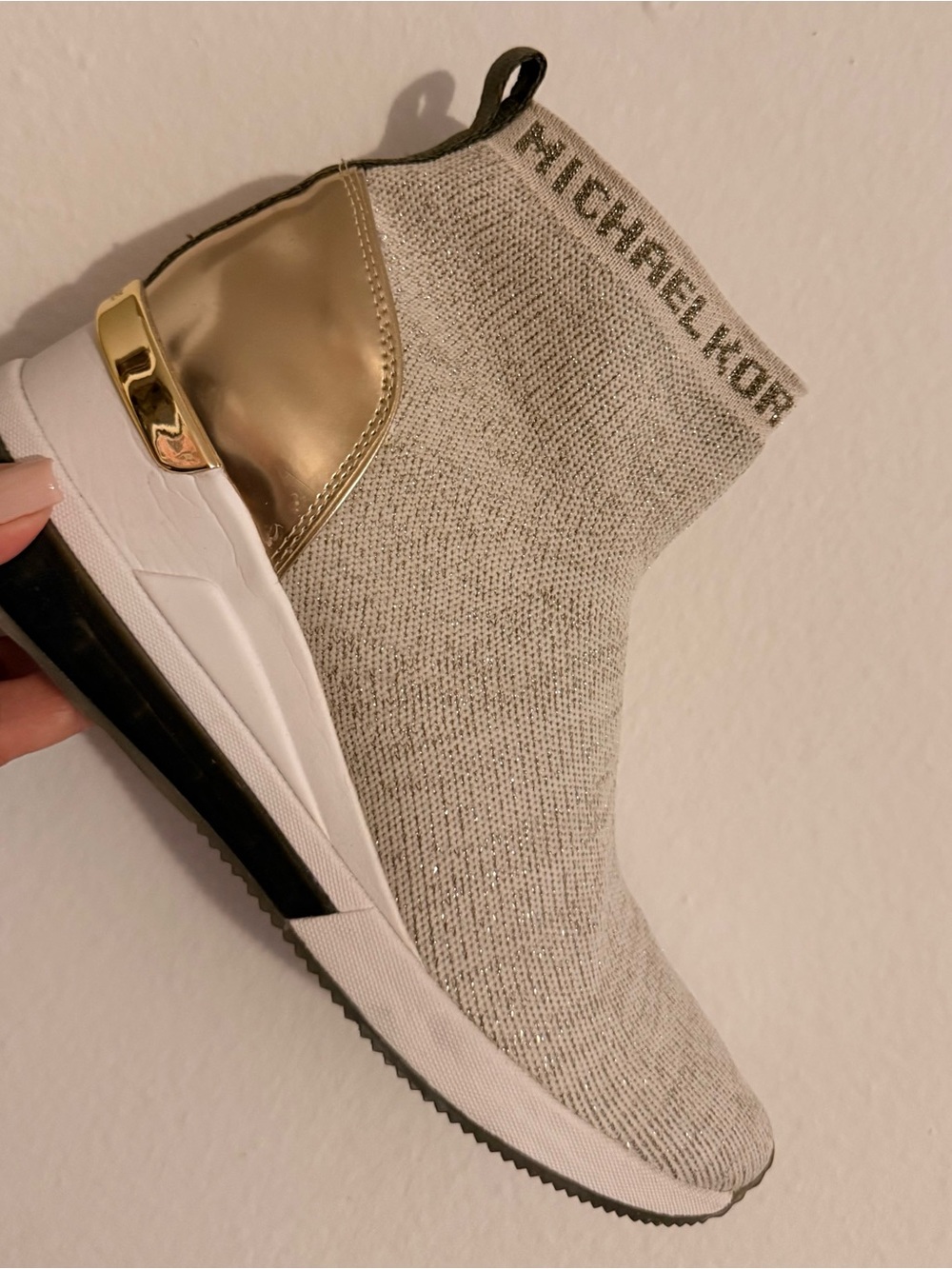Michael Kors Metallic Gold-Accent Knit Sock Trainer